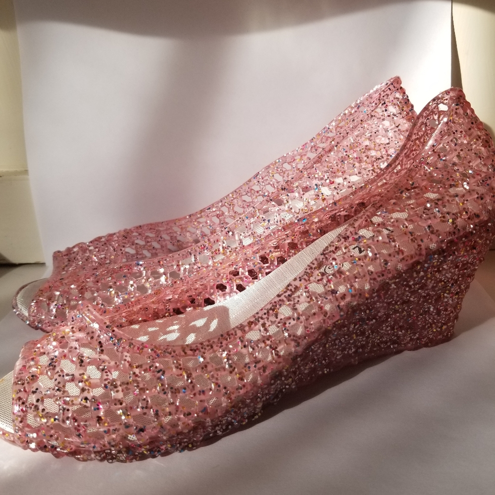 MeiQiZu Pink Glitter Jelly Wedges Ladies Size 40